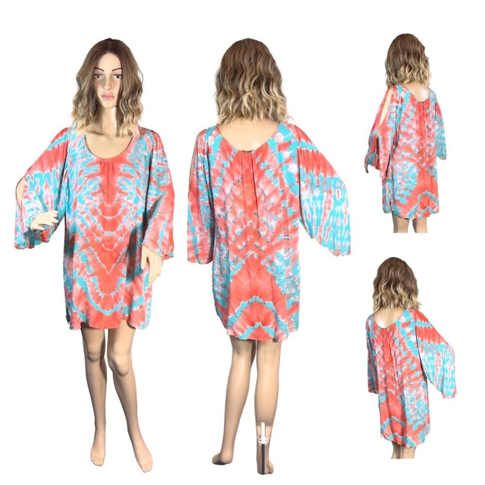 Pineapples Designed In Hawaii Bright Colored Split Sleeve Cover Up SZ L $60